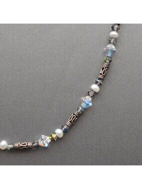 Vintage Bali Sterling Silver Pearl Crystal Choker Necklace 15"